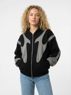 Retro Zip-Up Hoodie mit Teufel-Muster