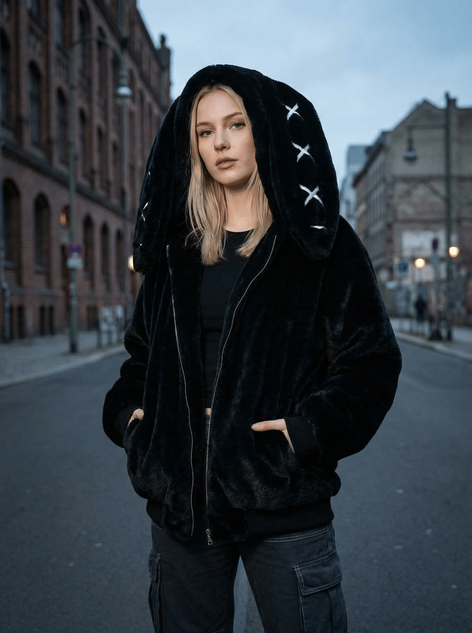 Kuschelige Oversized Winterjacke mit Hasenohren