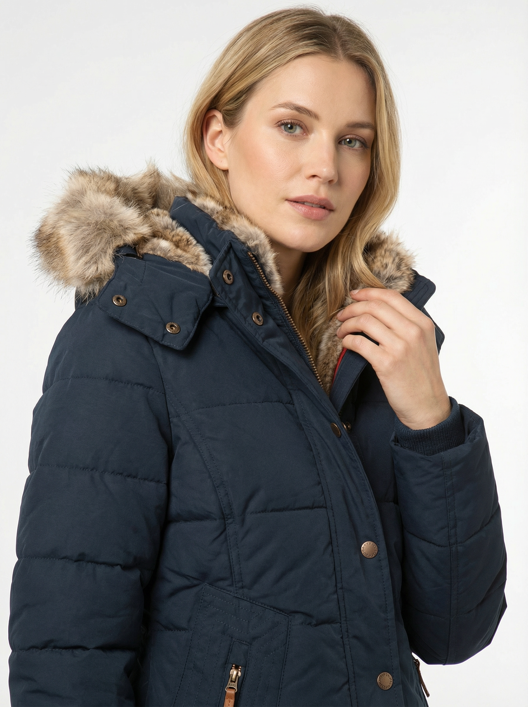 Warme Winterparka mit Kunstfellbesatz