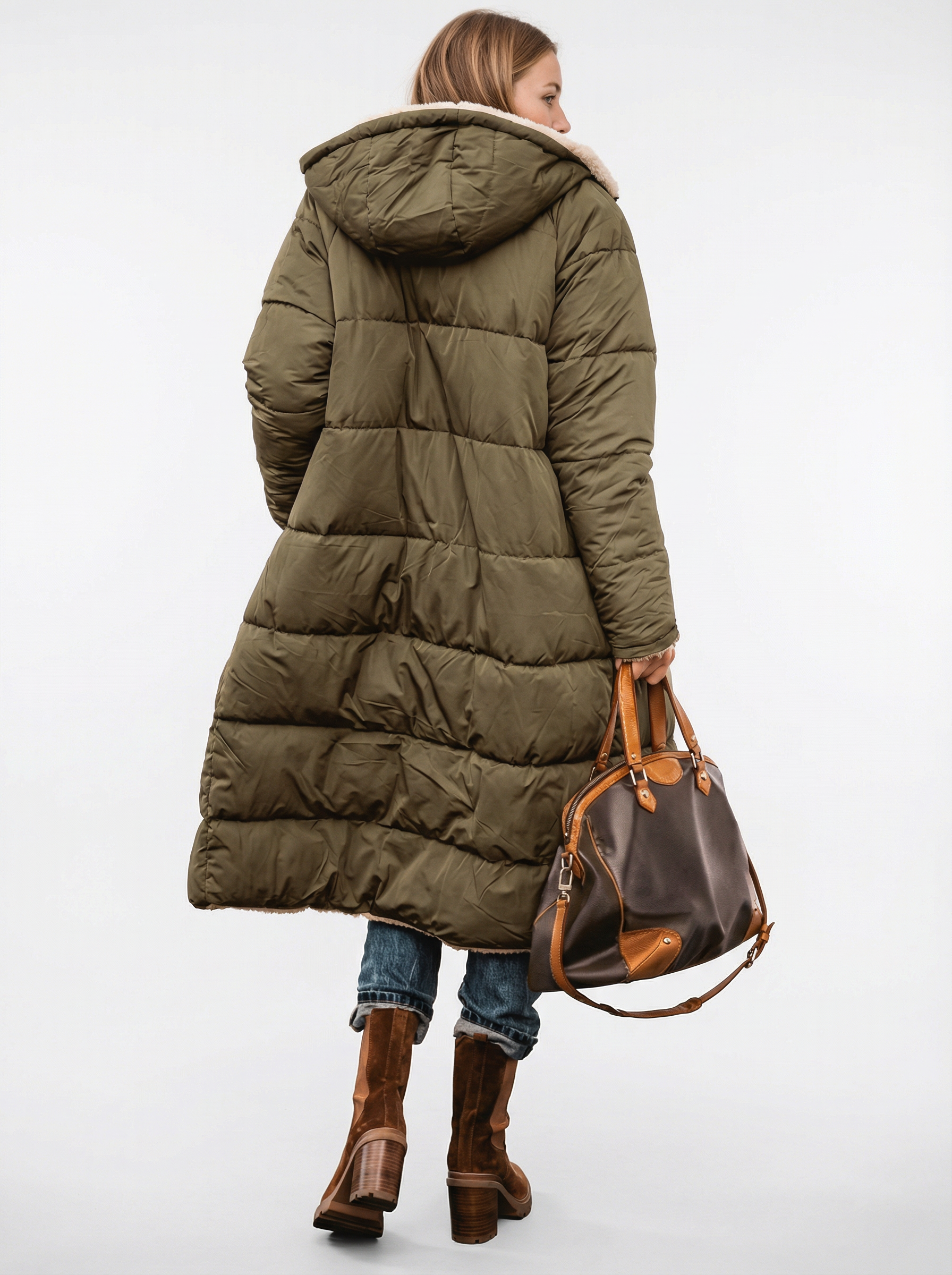 Warme wendbare Pufferjacke mit Kapuze