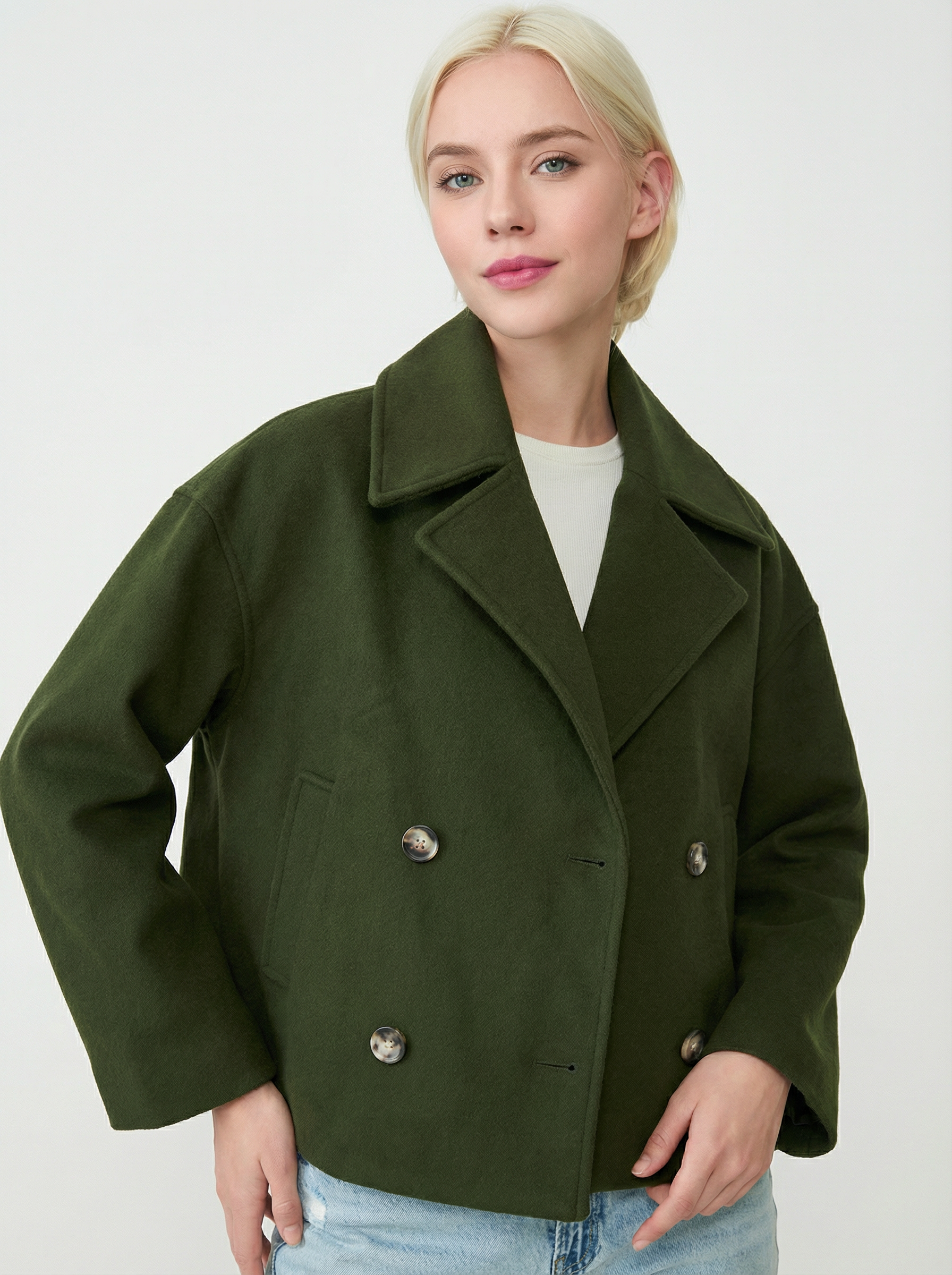 Eleganter Baumwoll-Kurzmantel mit Doppelreiher