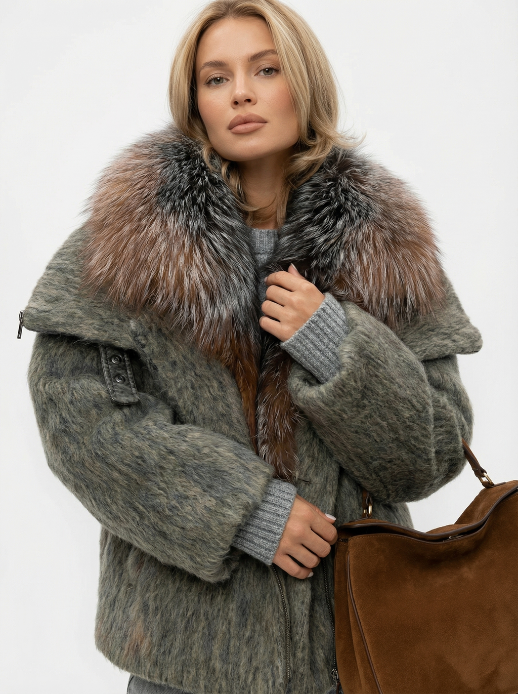 Kuscheliger Oversized Mantel mit Kunstfellkragen