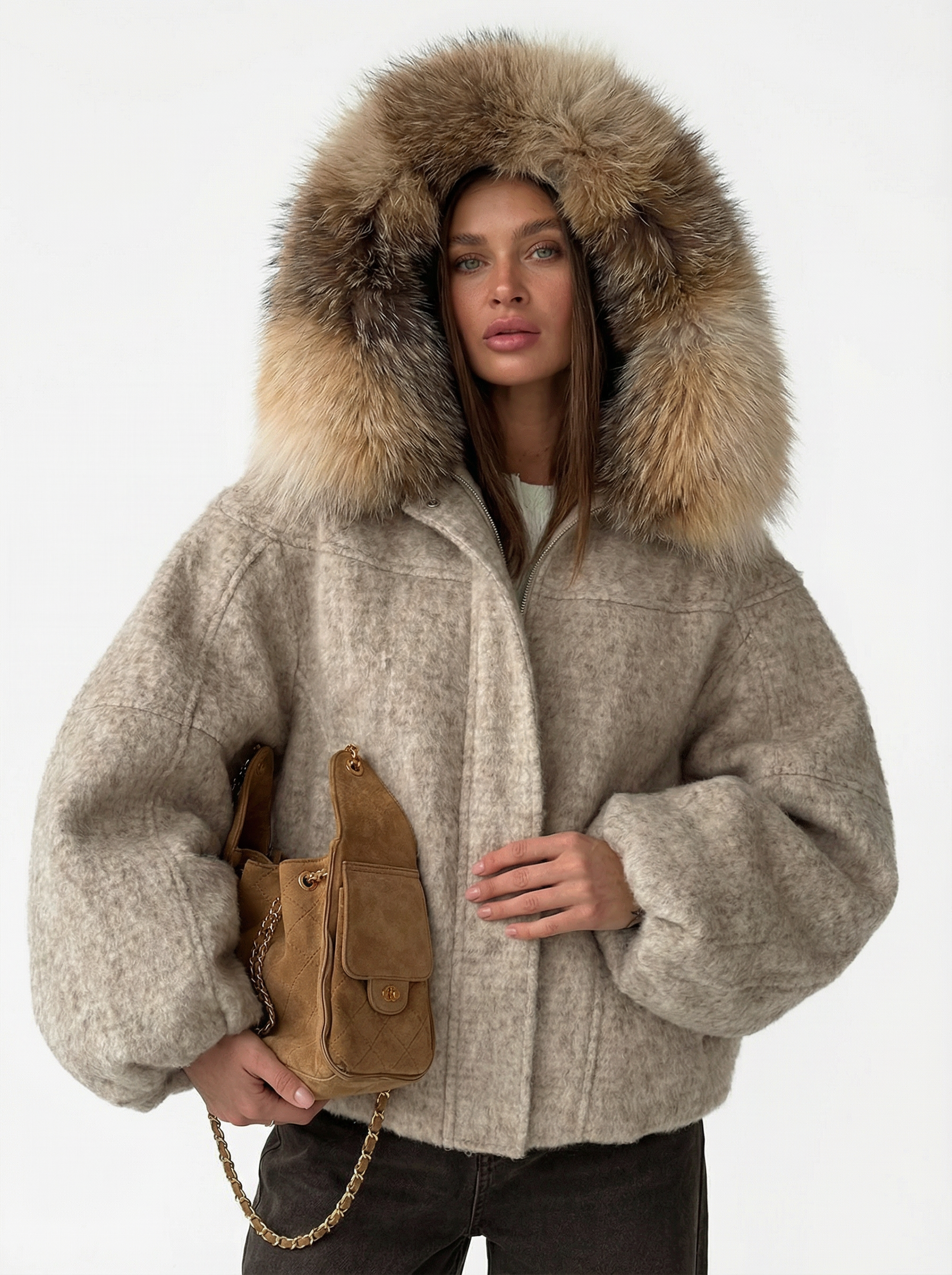 Kuscheliger Oversized Mantel mit Kunstfellkragen