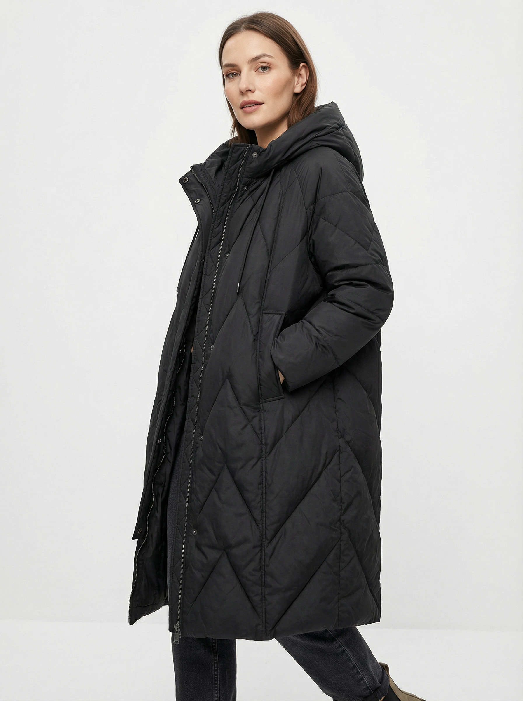 Warmer, kuscheliger Daunen-Mantel mit Kapuze