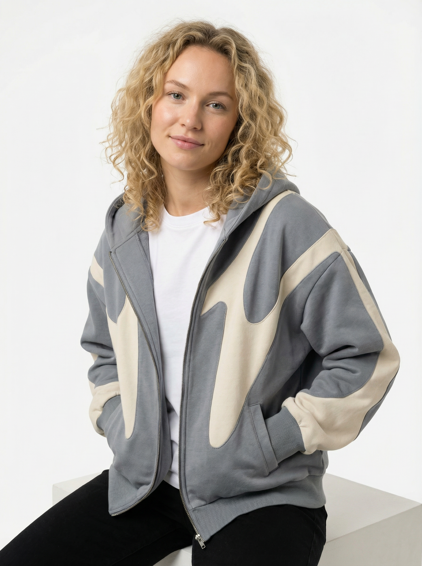 Retro Zip-Up Hoodie mit Teufel-Muster