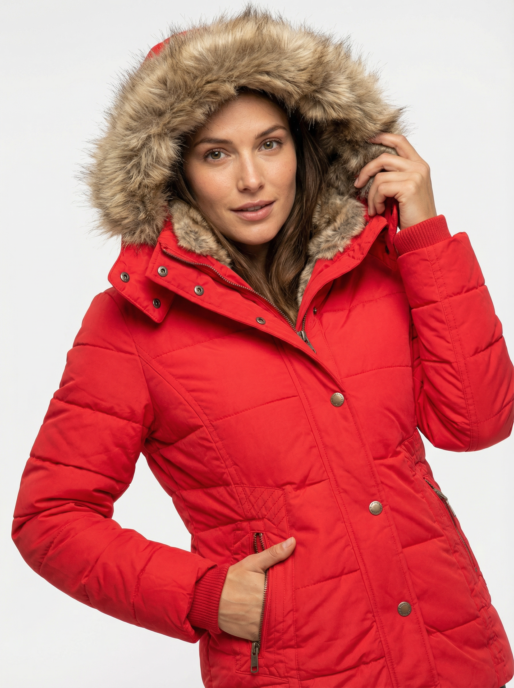 Warme Winterparka mit Kunstfellbesatz