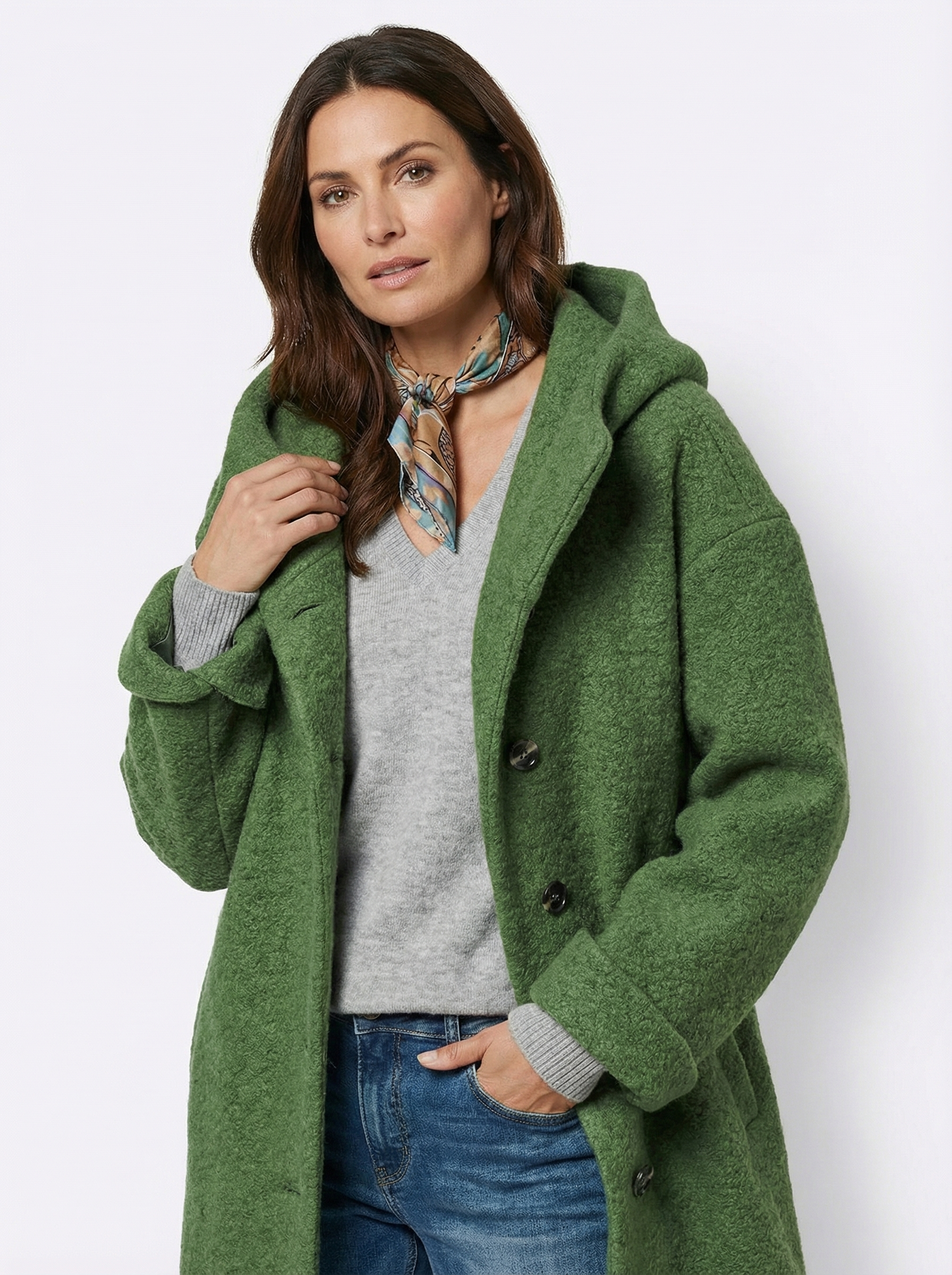 Warmer Mantel aus Baumwolle mit Kapuze