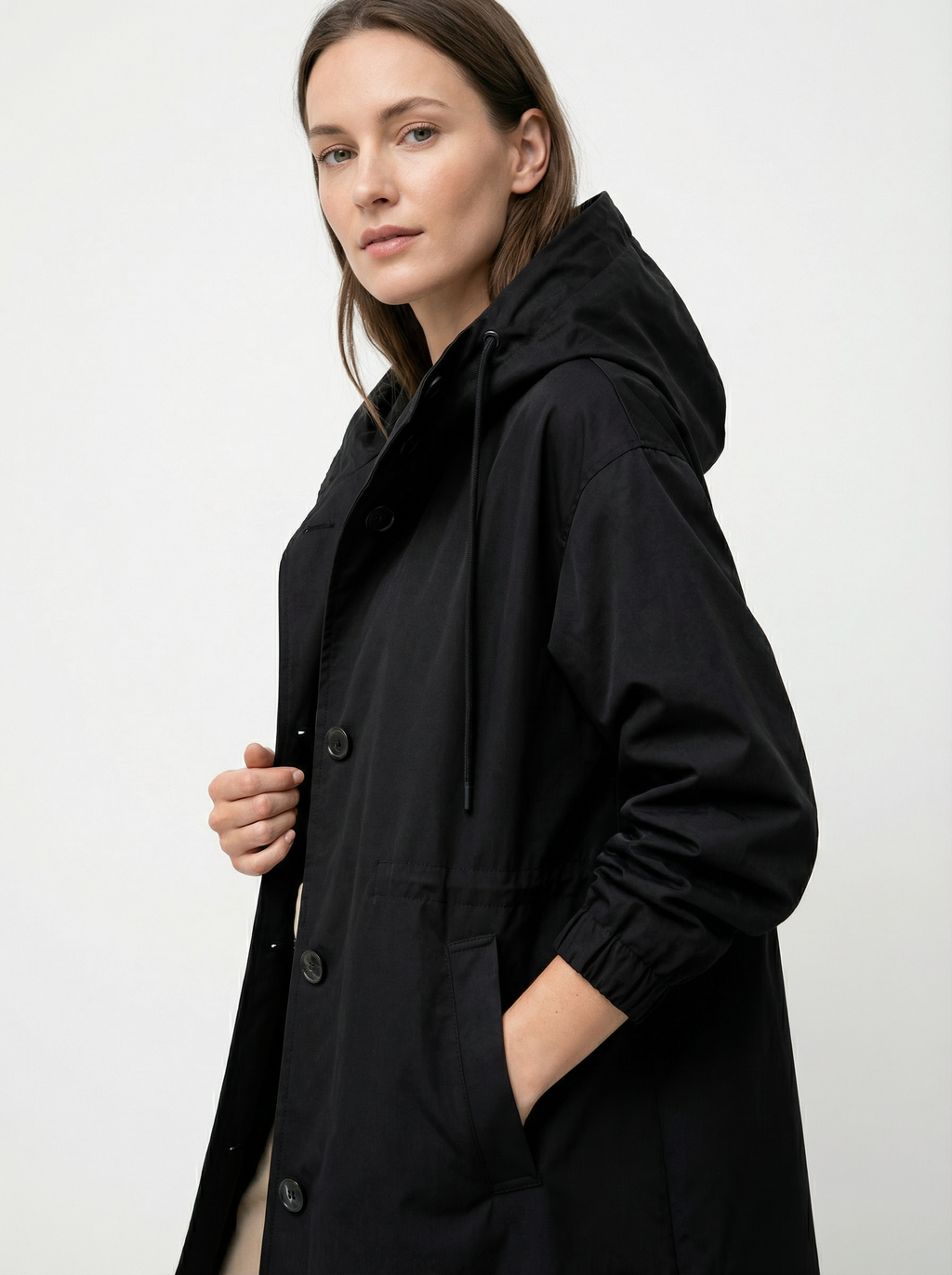 Wetterfester Midi-Mantel mit Kapuze