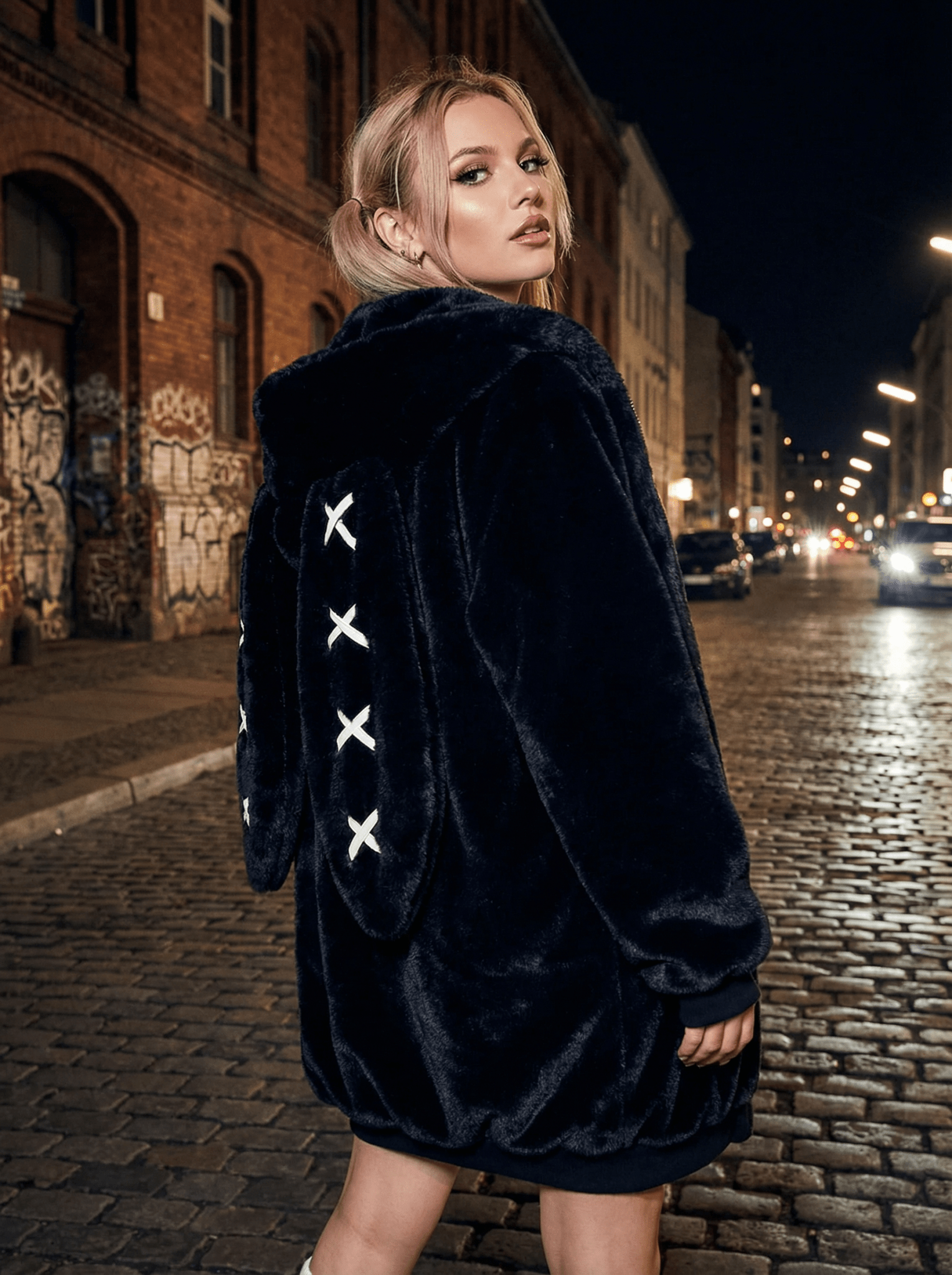 Kuschelige Oversized Winterjacke mit Hasenohren