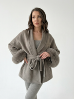 Woll-Blend-Mantel mit Kunstfell-Ärmeln