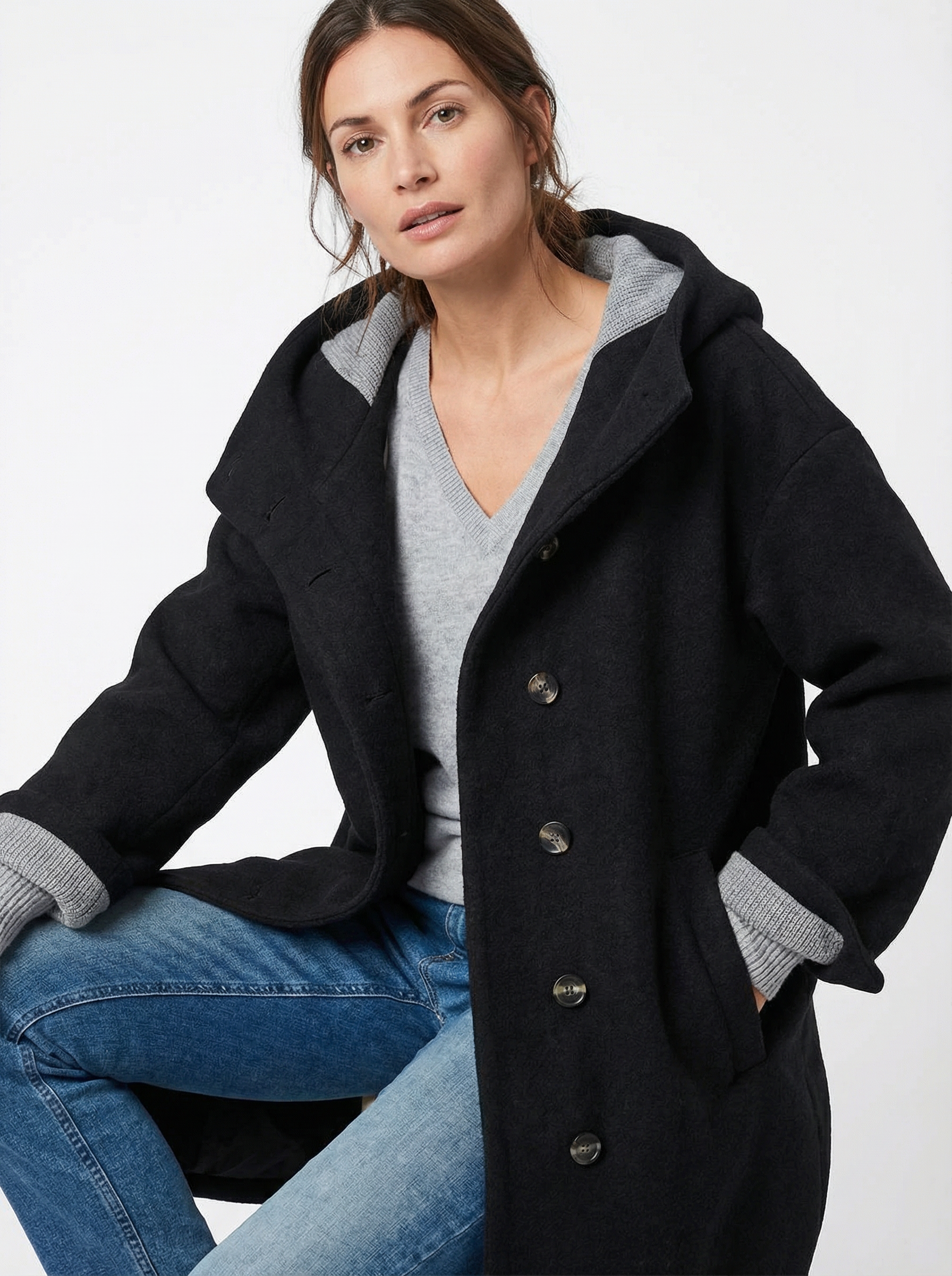 Warmer Mantel aus Baumwolle mit Kapuze