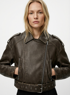 Vintage Kunstleder-Mantel mit Gürtel