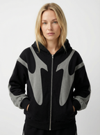 Retro Zip-Up Hoodie mit Teufel-Muster