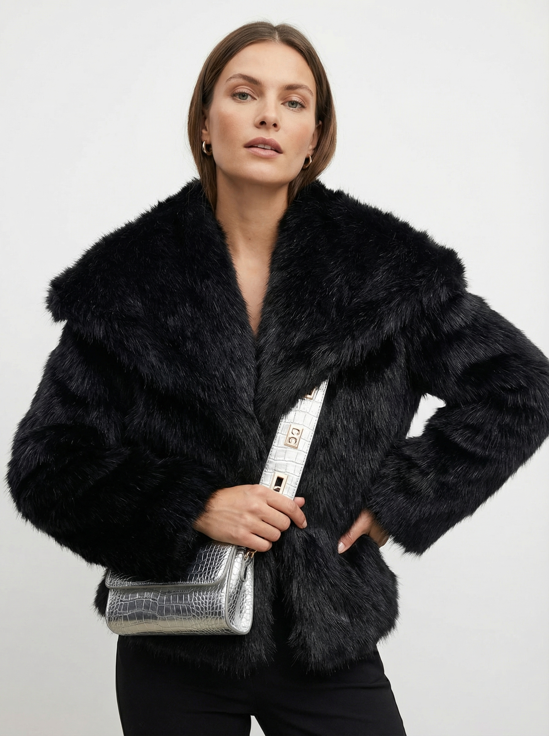 Eleganter Warmer Kunstfell-Mantel