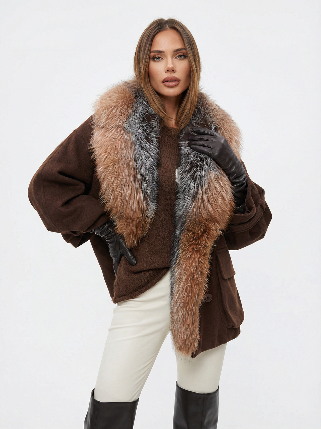 Kuscheliger Oversized Mantel mit Kunstfellkragen