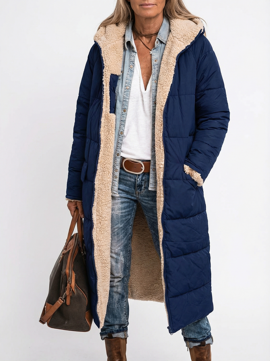 Warme wendbare Pufferjacke mit Kapuze