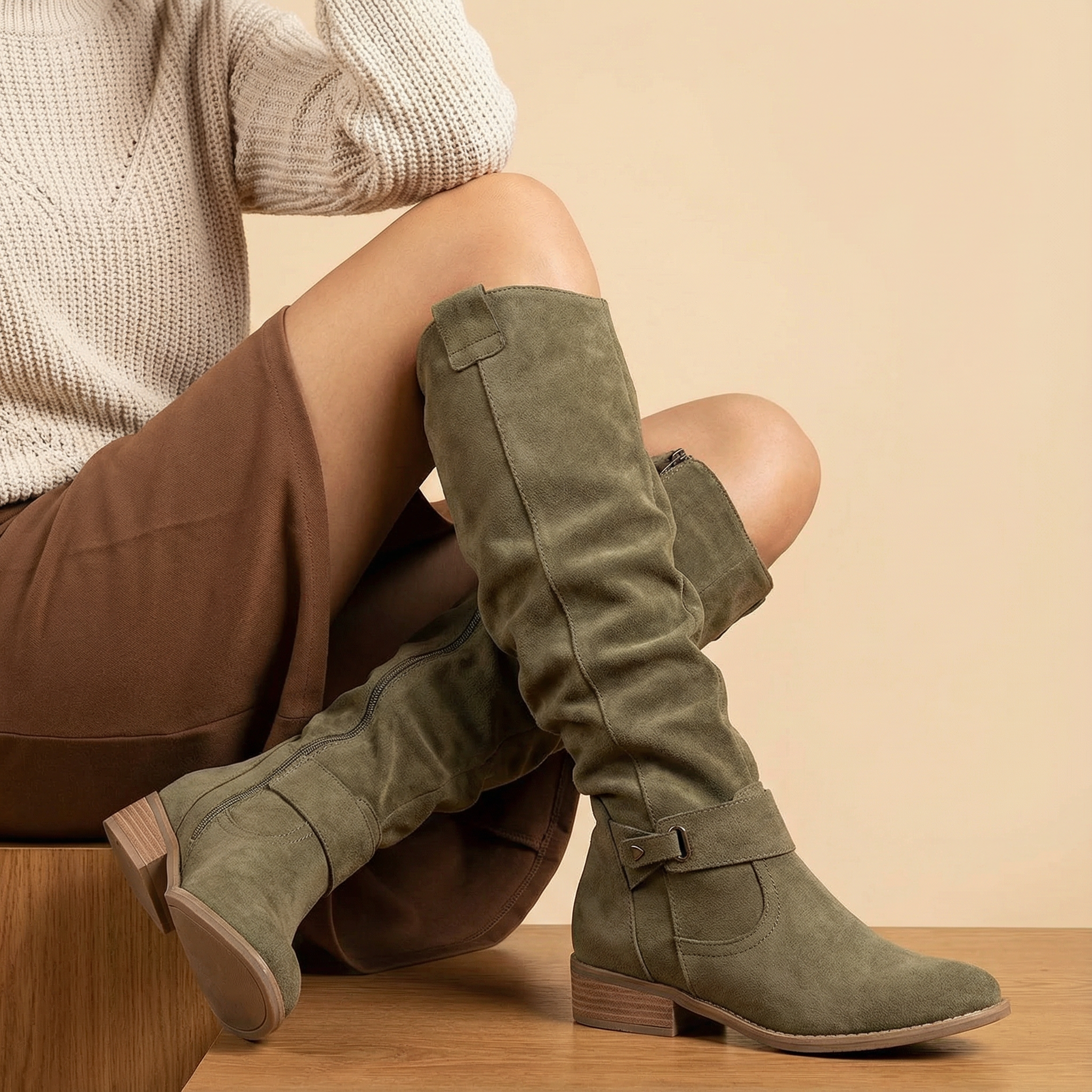 Warmer Stiefel aus Kunst-Veloursleder