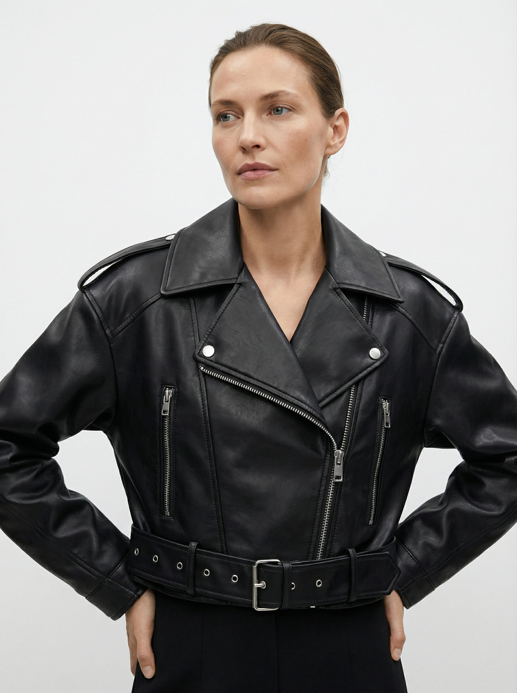 Vintage Kunstleder-Mantel mit Gürtel