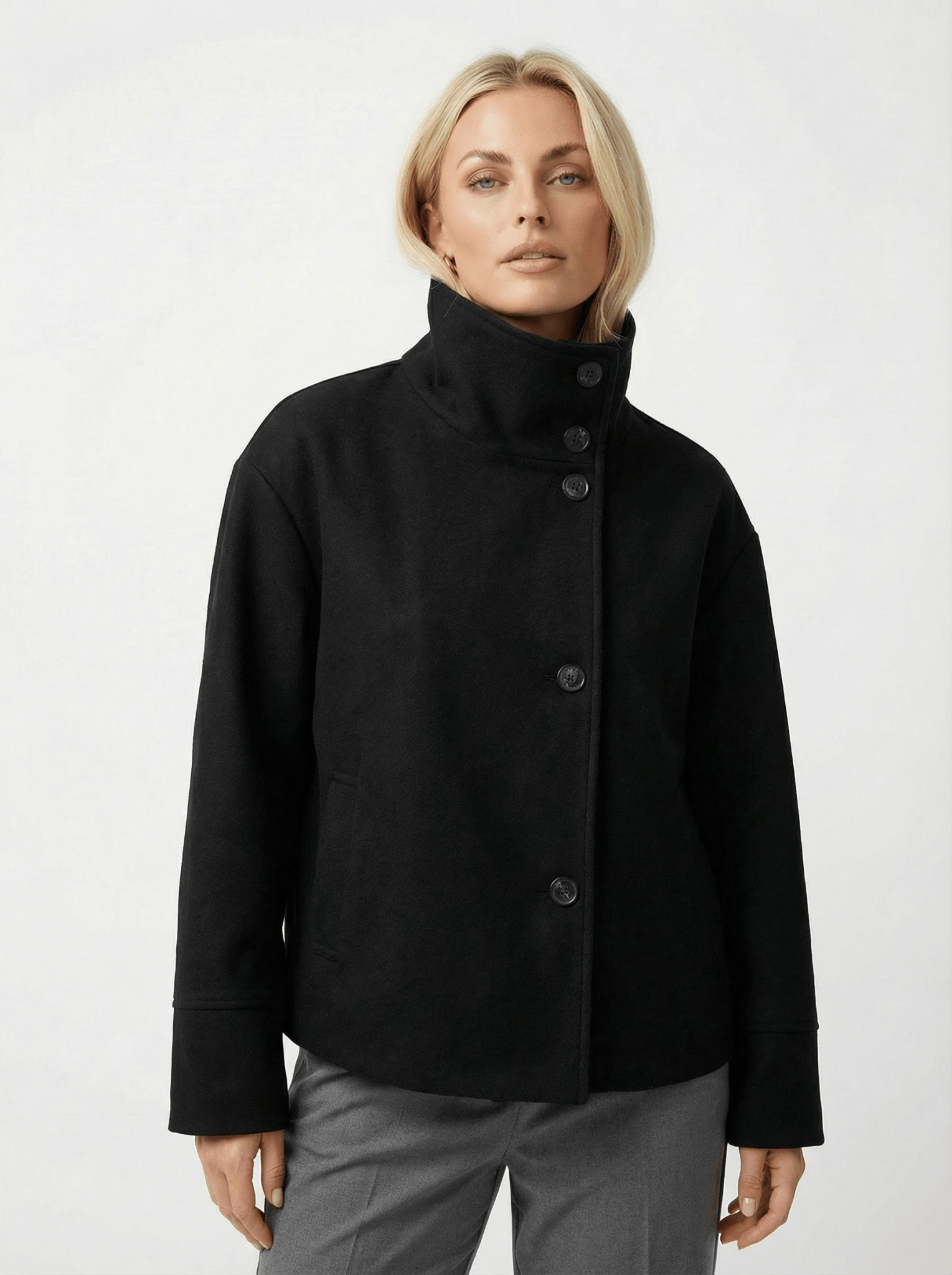 Warme Woll-Jacke mit Stehkragen