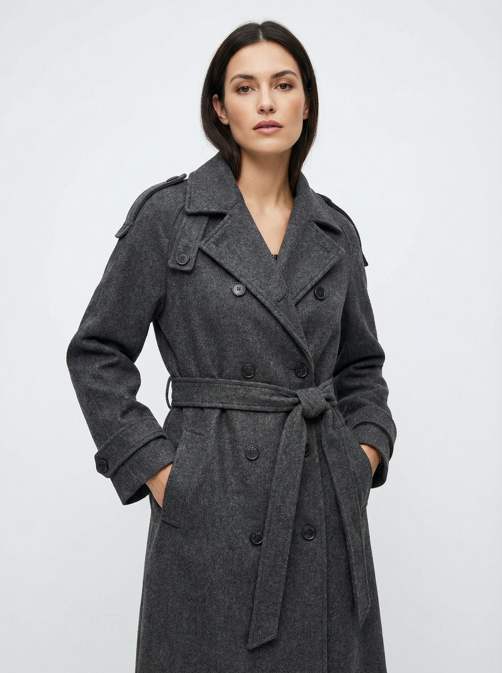 Doppelreihiger Wintermantel mit Taillengürtel