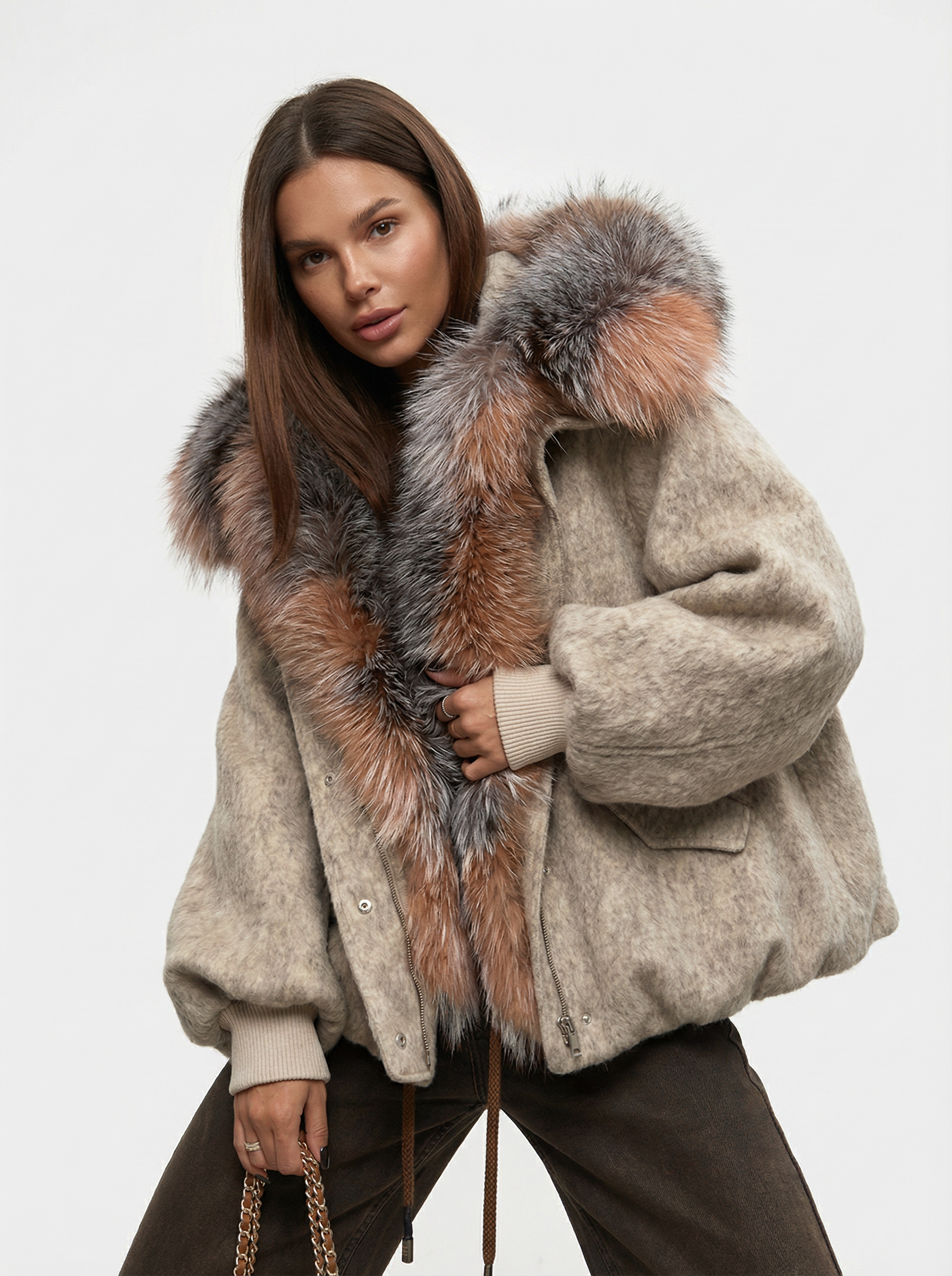 Kuscheliger Oversized Mantel mit Kunstfellkragen