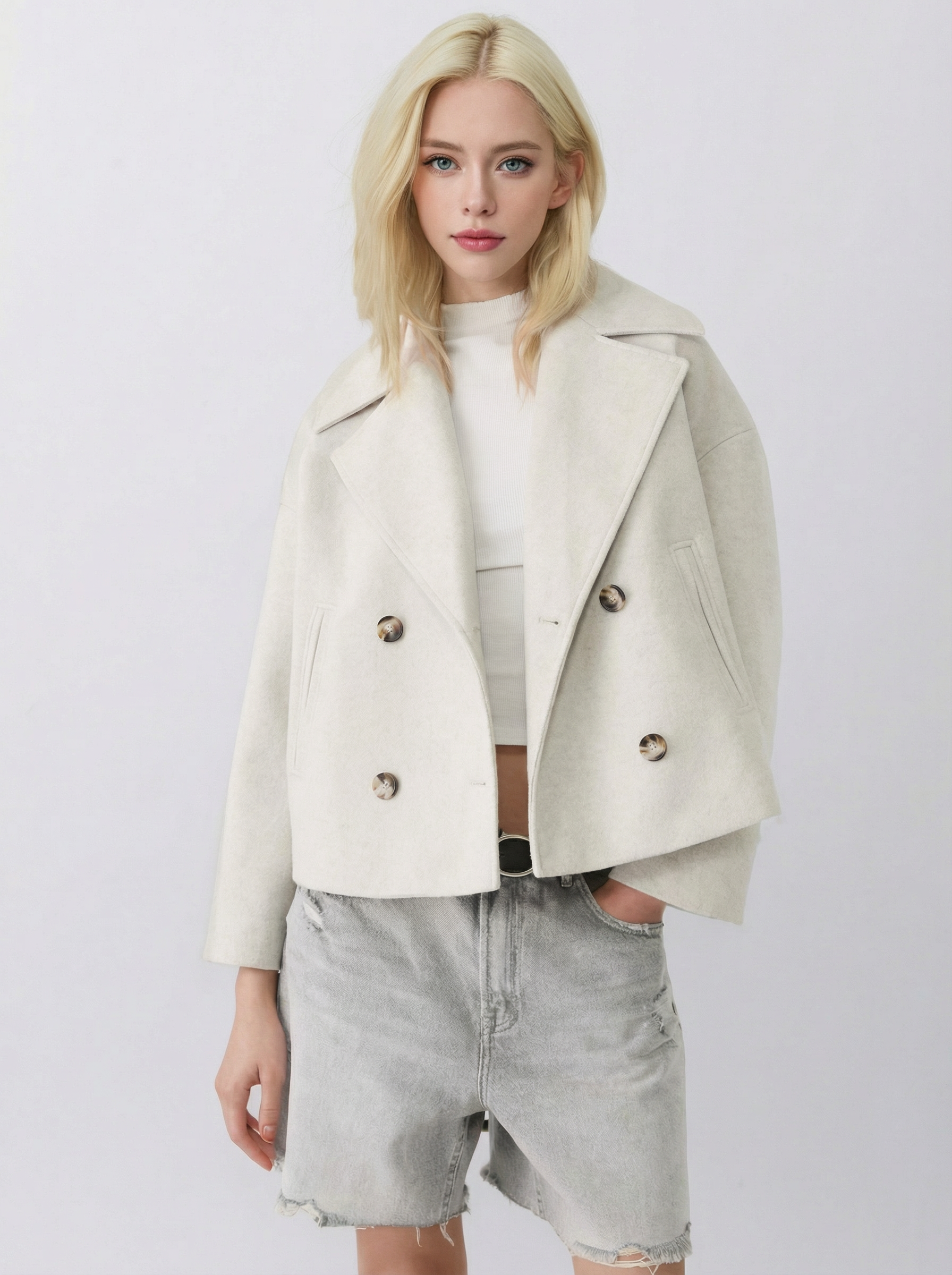 Eleganter Baumwoll-Kurzmantel mit Doppelreiher