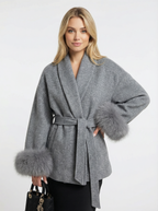 Woll-Blend-Mantel mit Kunstfell-Ärmeln