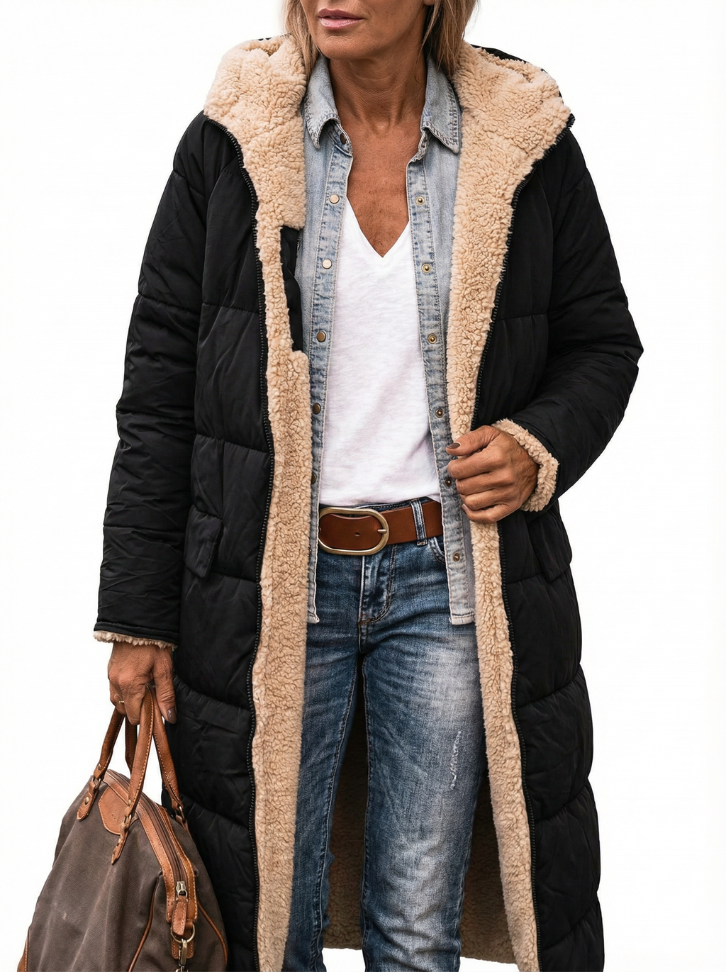 Warme wendbare Pufferjacke mit Kapuze