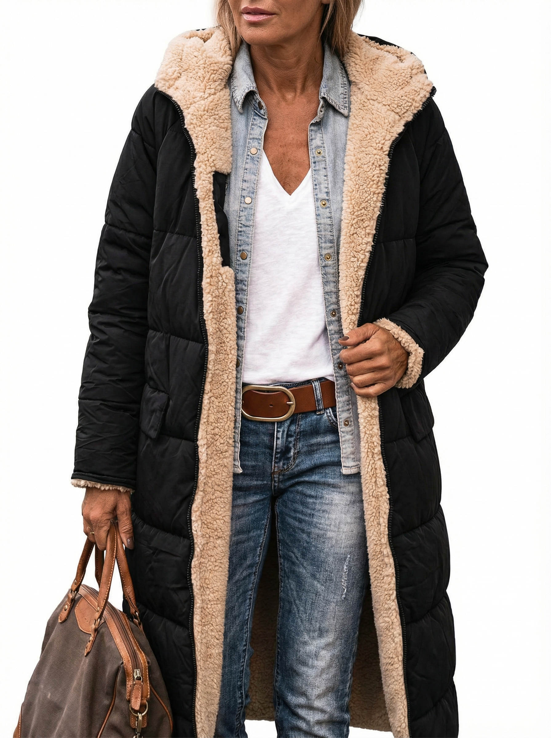 Warme wendbare Pufferjacke mit Kapuze