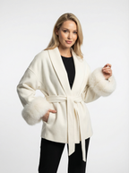 Woll-Blend-Mantel mit Kunstfell-Ärmeln