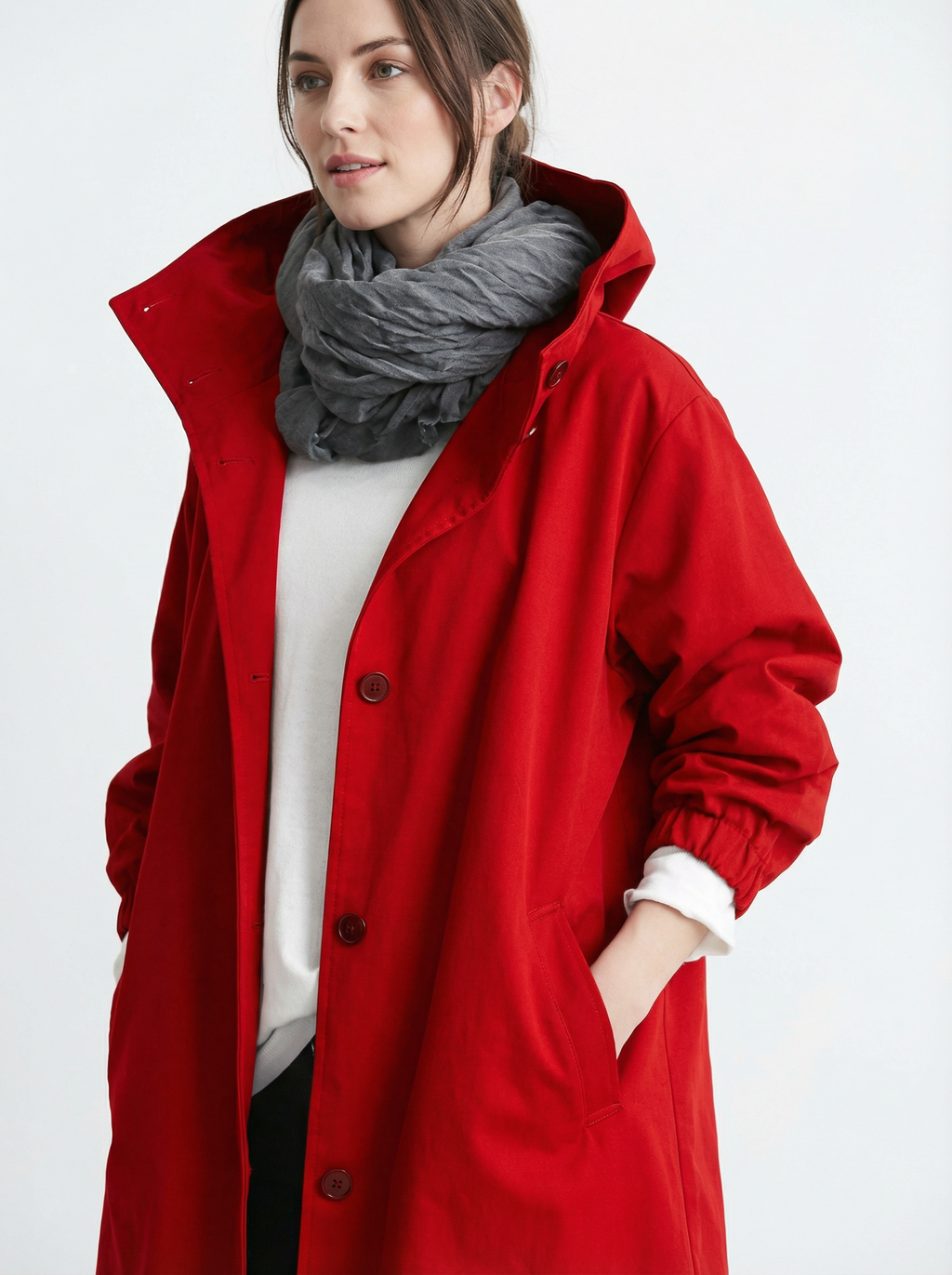 Wetterfester Midi-Mantel mit Kapuze