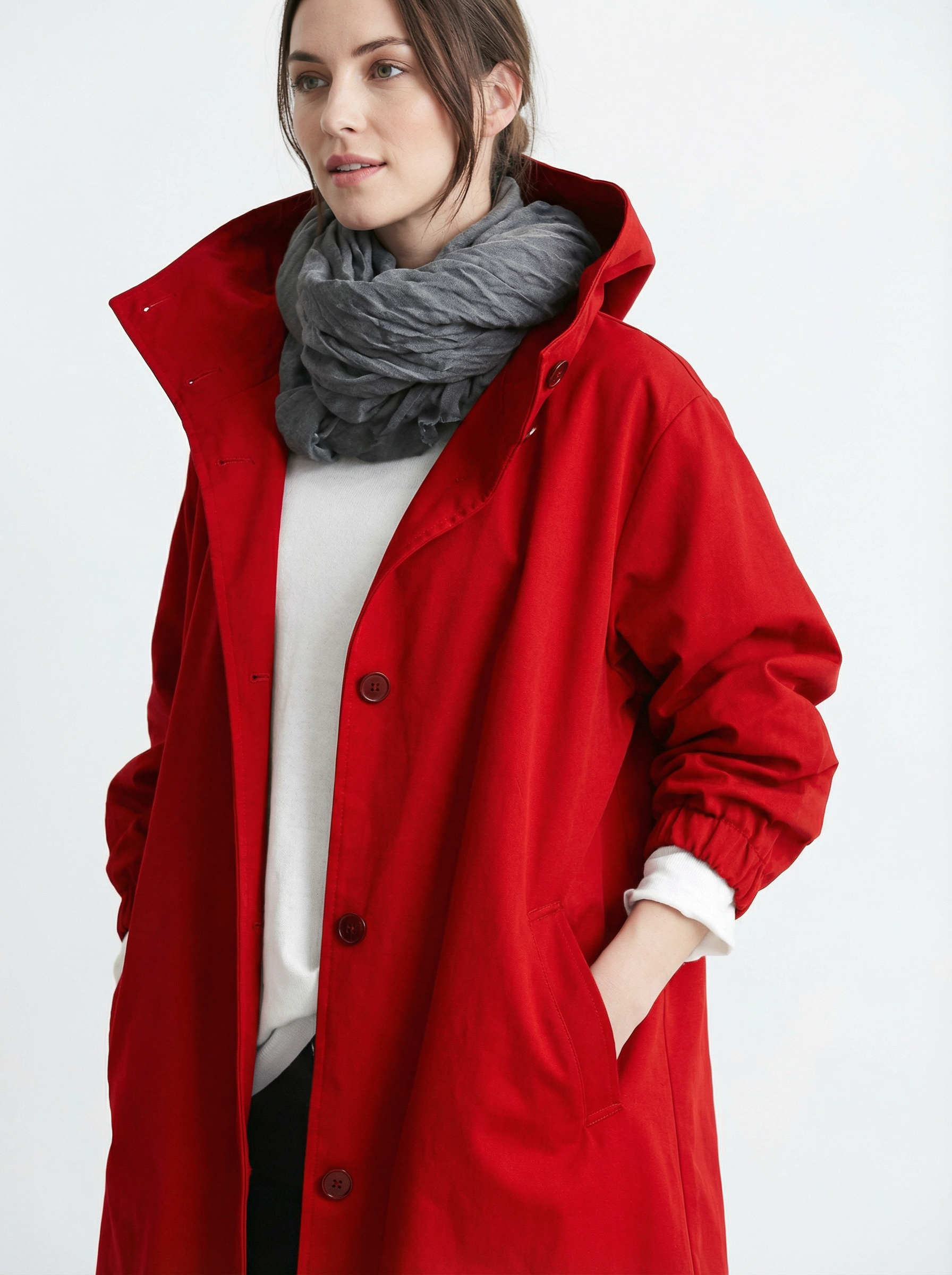 Wetterfester Midi-Mantel mit Kapuze