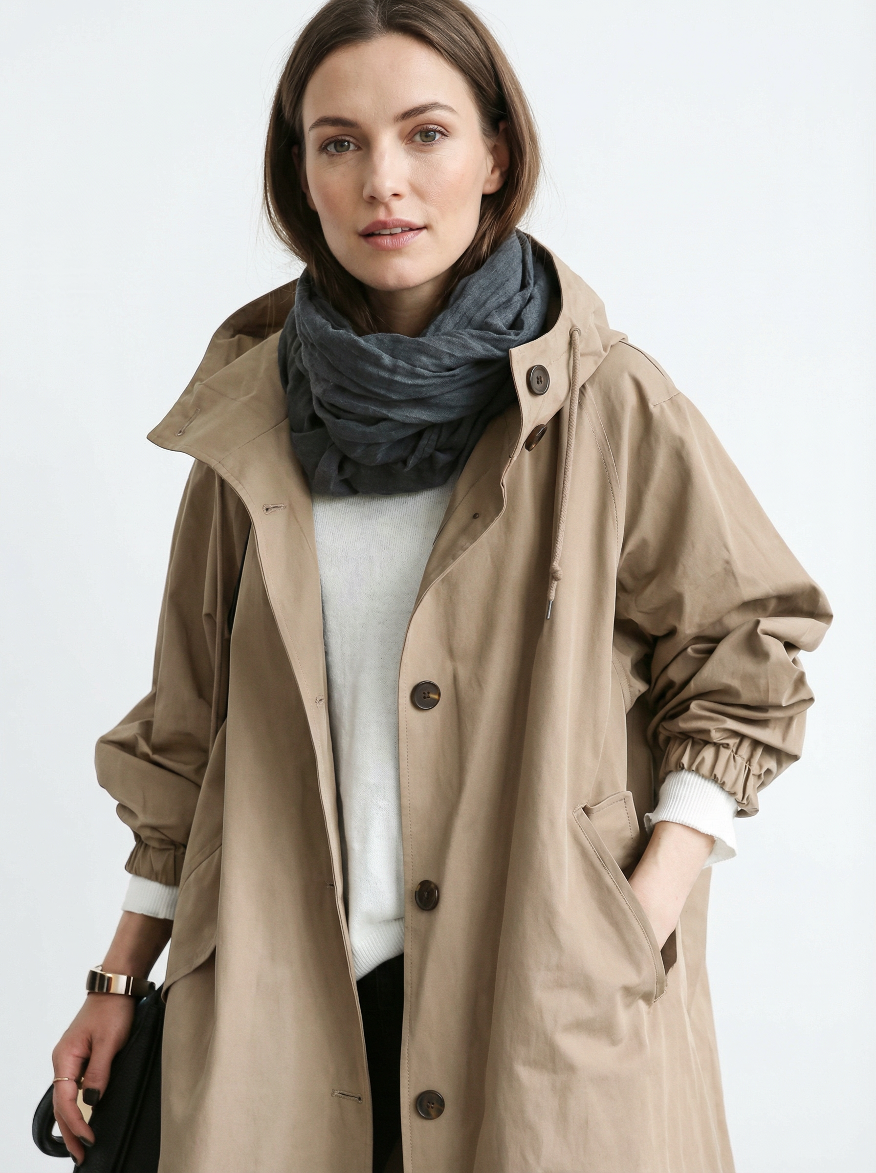 Wetterfester Midi-Mantel mit Kapuze