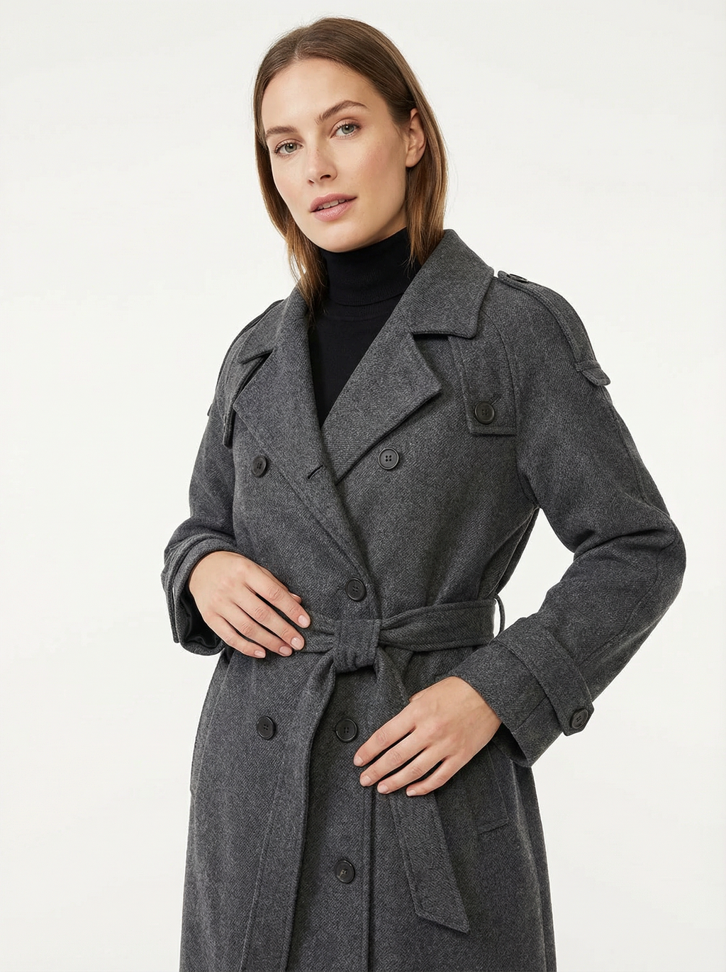 Doppelreihiger Wintermantel mit Taillengürtel