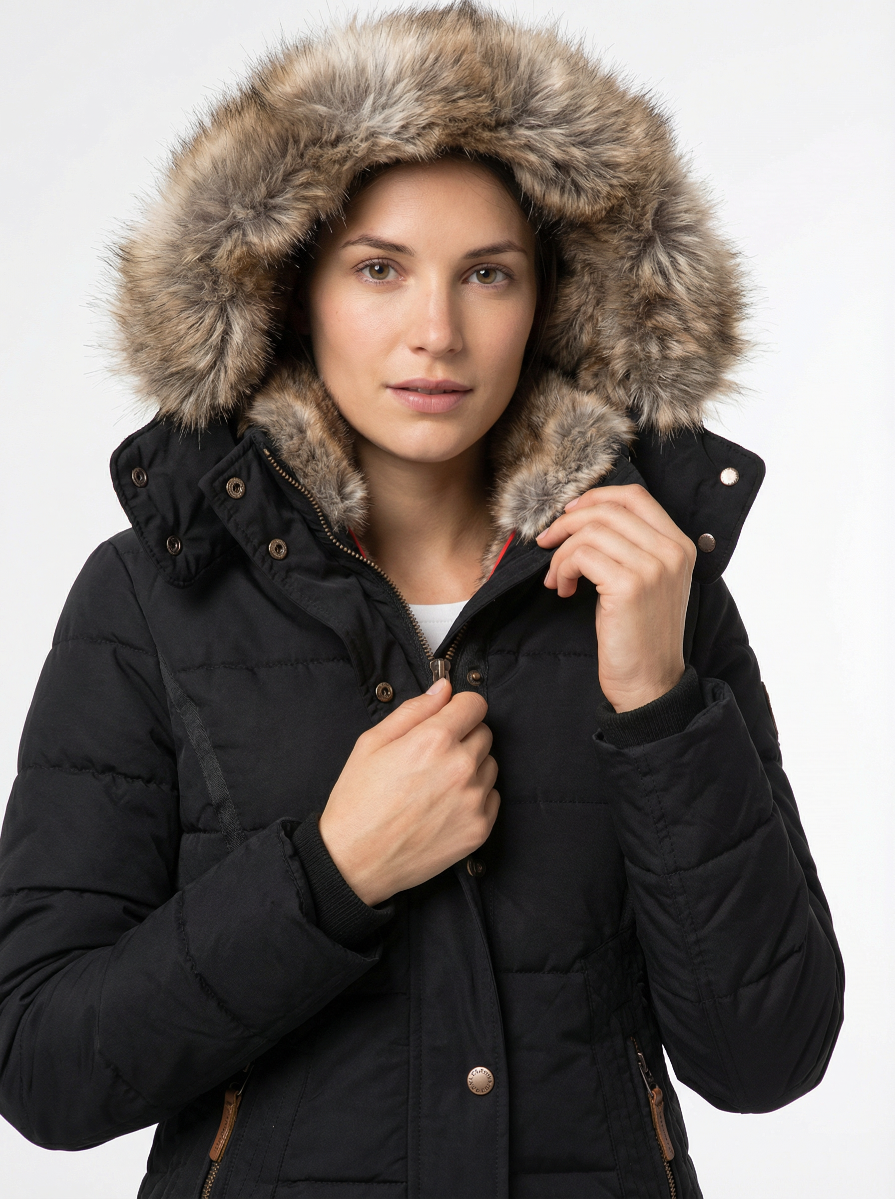 Warme Winterparka mit Kunstfellbesatz