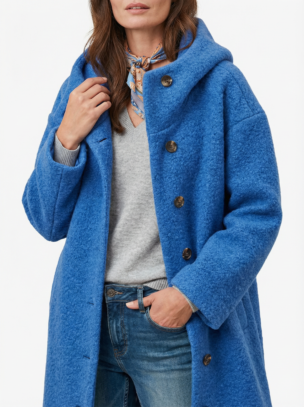 Warmer Mantel aus Baumwolle mit Kapuze