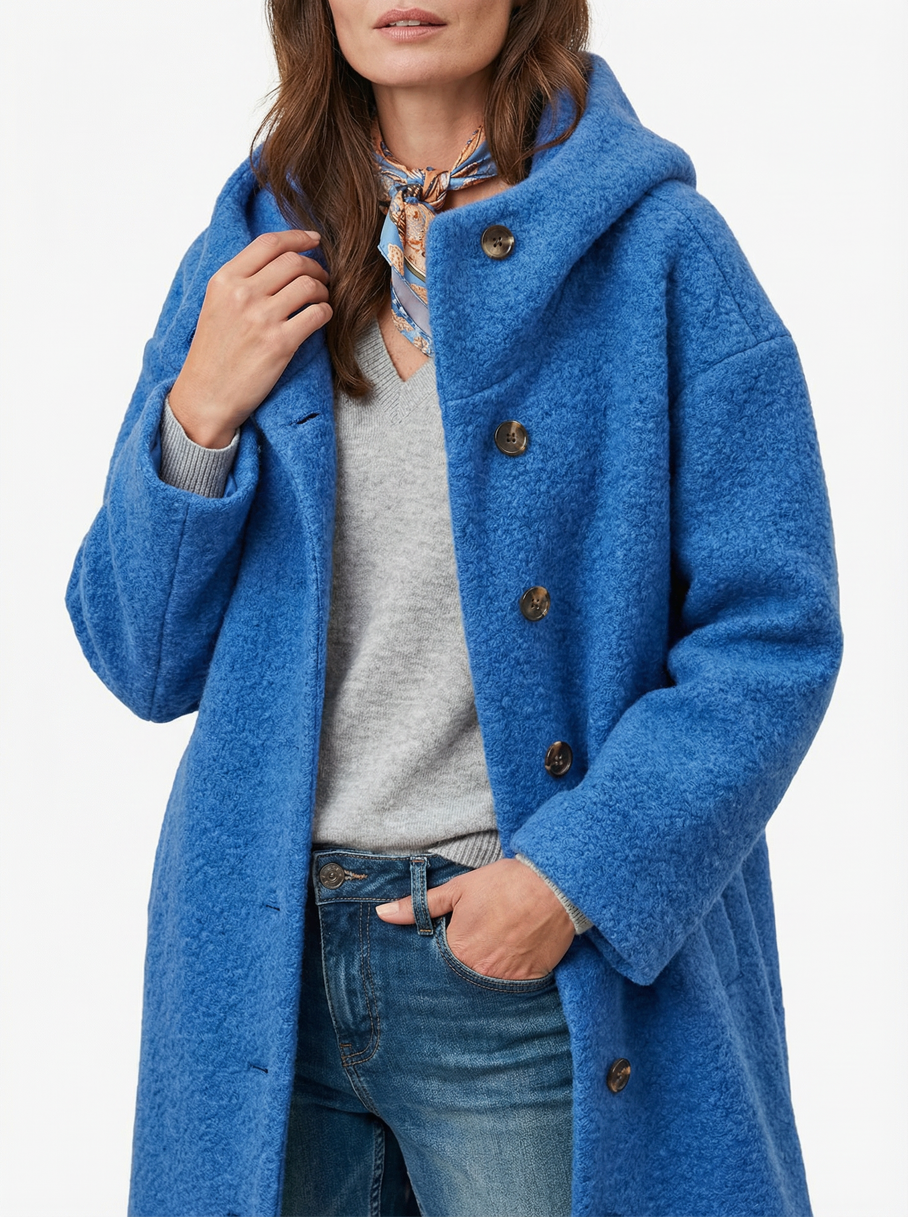 Warmer Mantel aus Baumwolle mit Kapuze