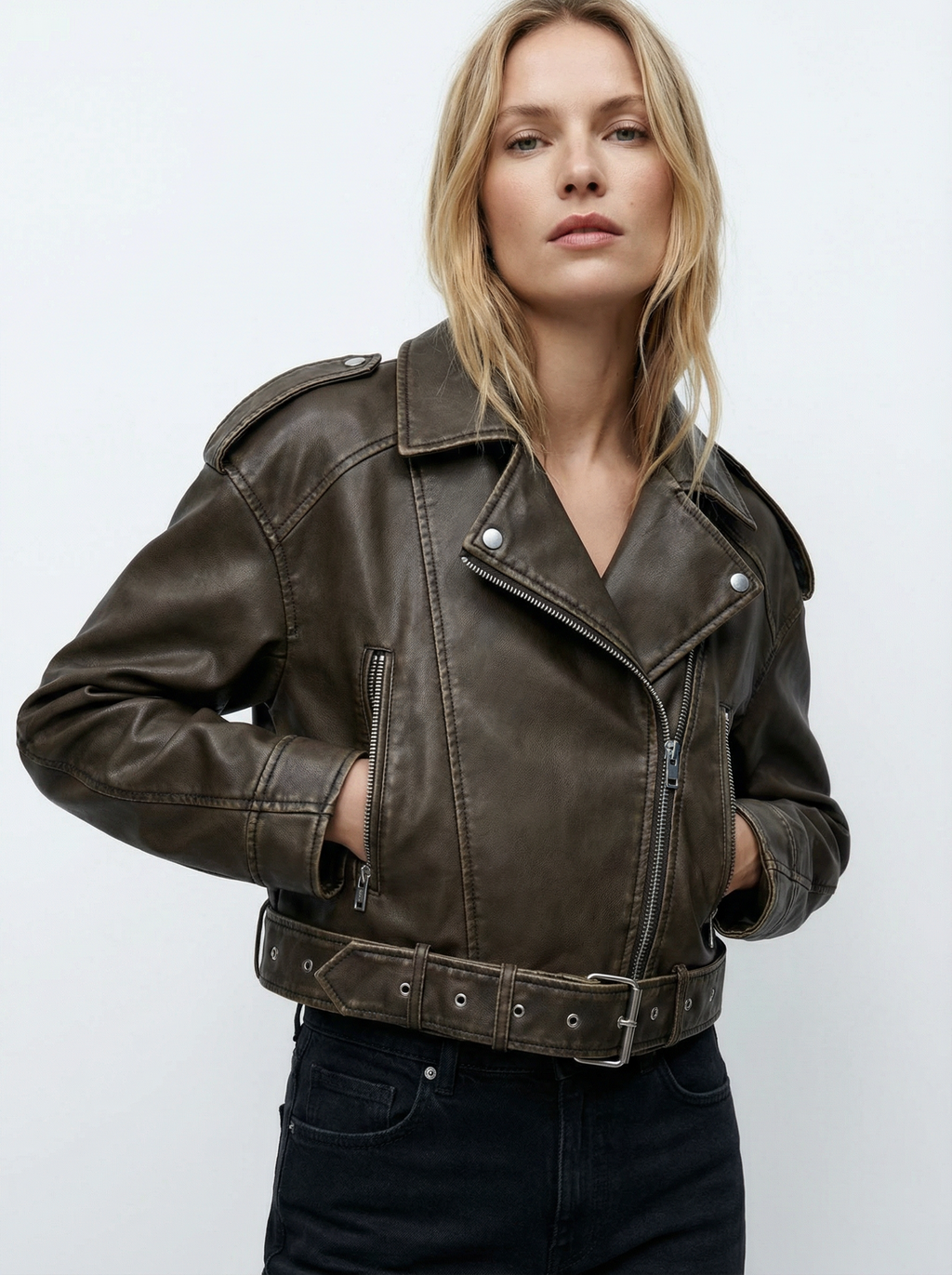 Vintage Kunstleder-Mantel mit Gürtel