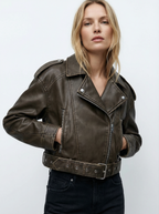 Vintage Kunstleder-Mantel mit Gürtel