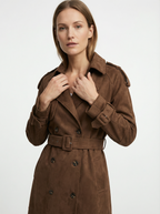 Wildleder-Optik Trenchcoat mit Gürtel