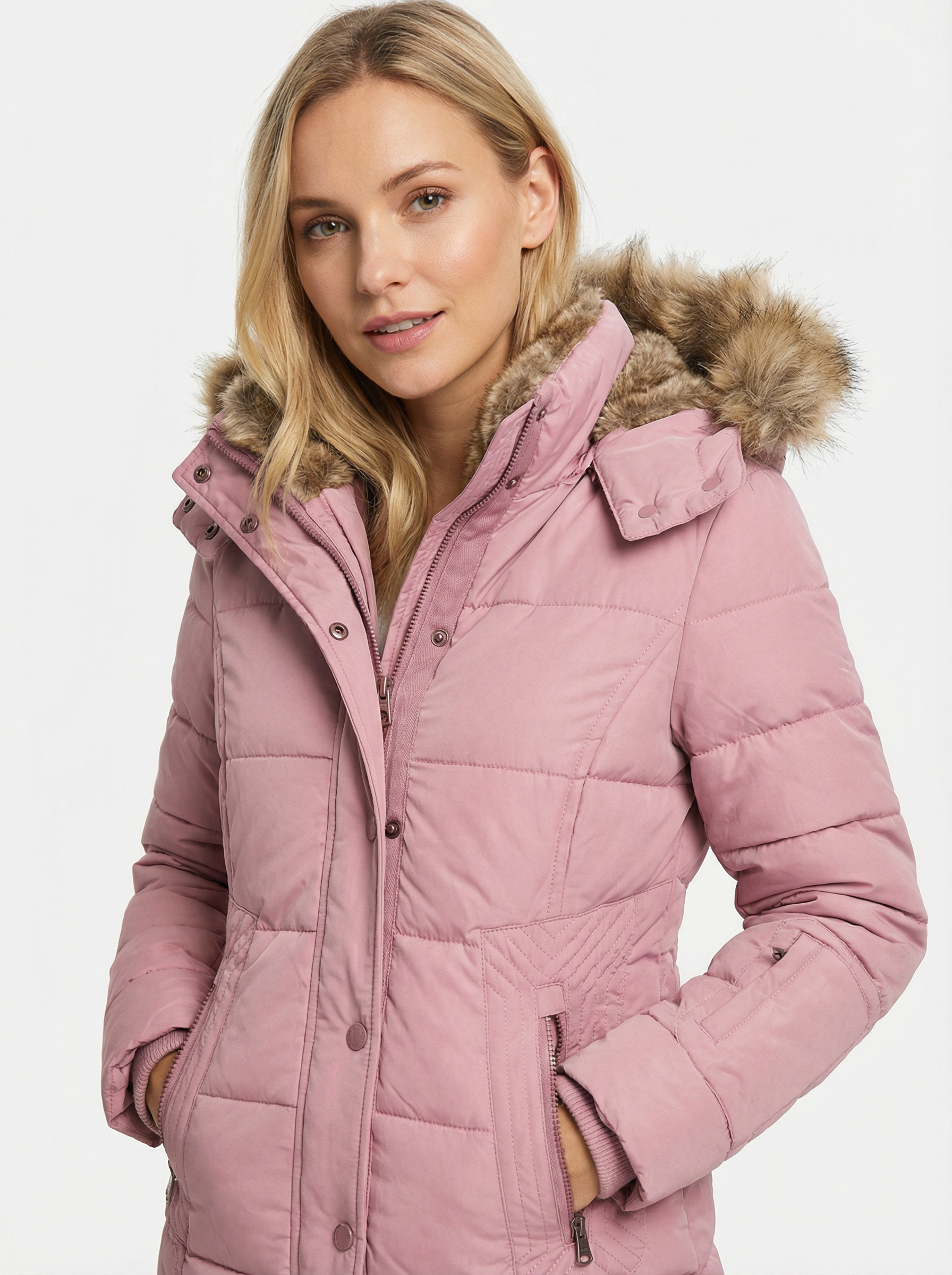 Warme Winterparka mit Kunstfellbesatz