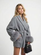 Woll-Blend-Mantel mit Kunstfell-Ärmeln
