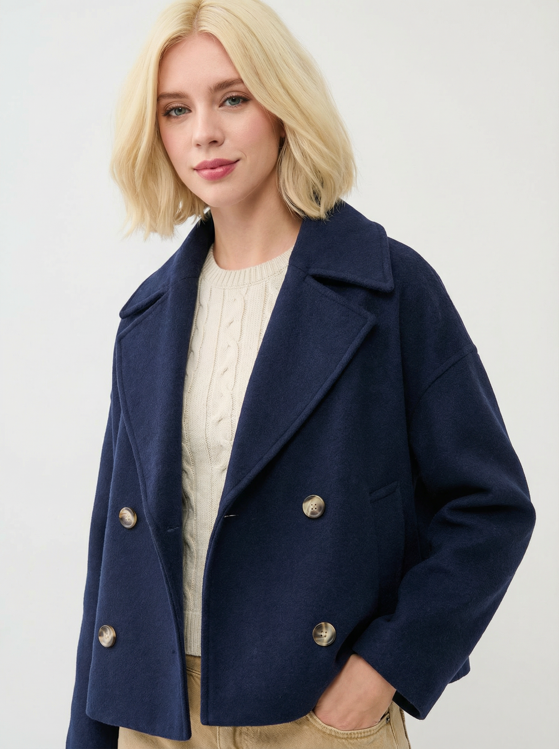 Eleganter Baumwoll-Kurzmantel mit Doppelreiher