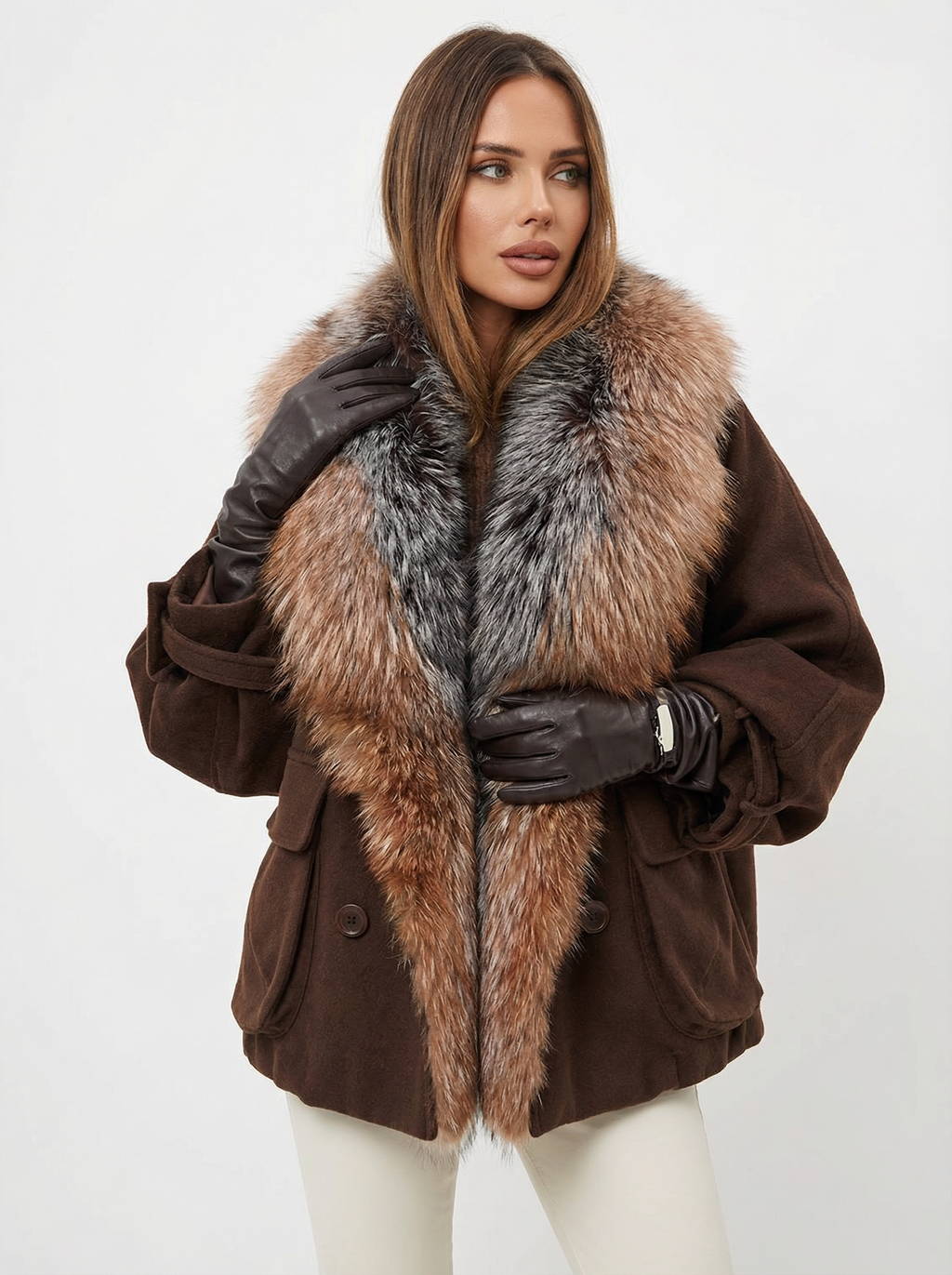 Kuscheliger Oversized Mantel mit Kunstfellkragen