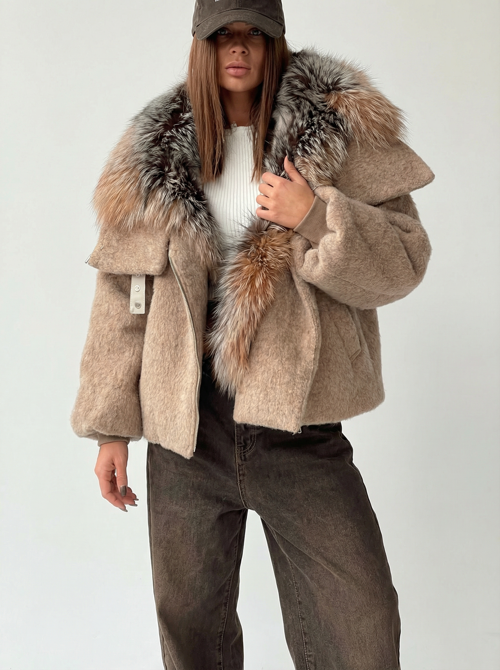 Kuscheliger Oversized Mantel mit Kunstfellkragen