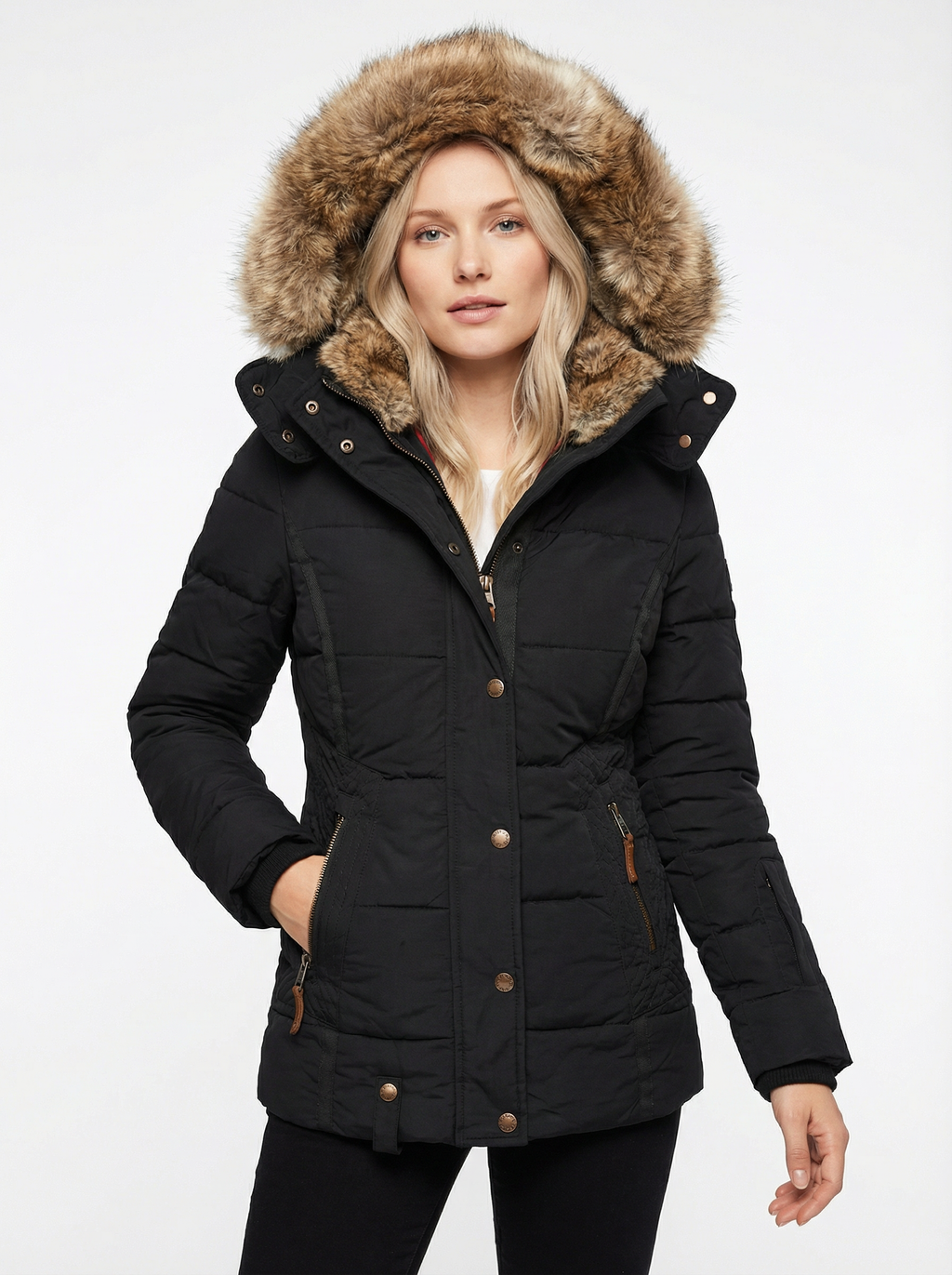 Warme Winterparka mit Kunstfellbesatz