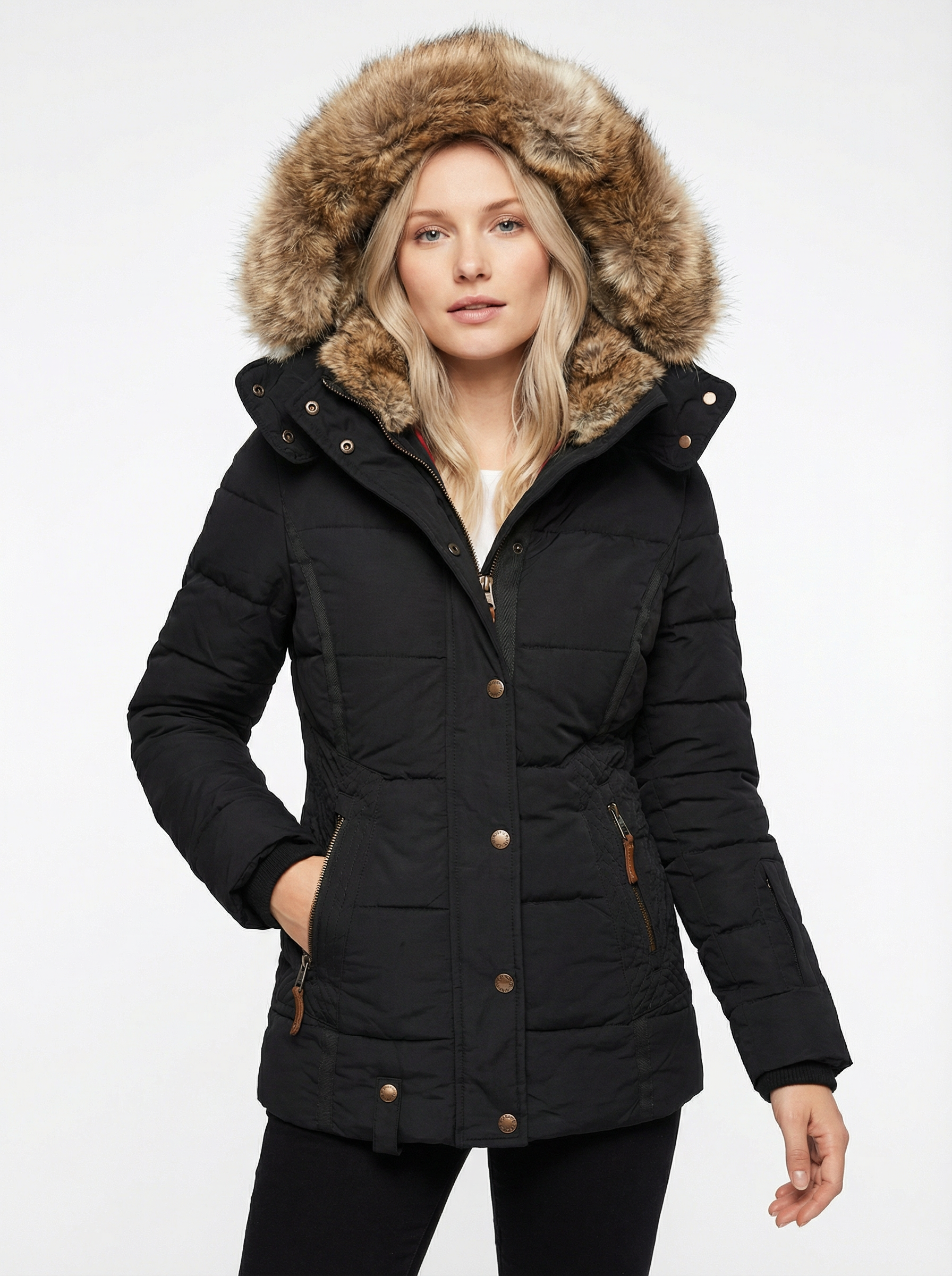 Warme Winterparka mit Kunstfellbesatz