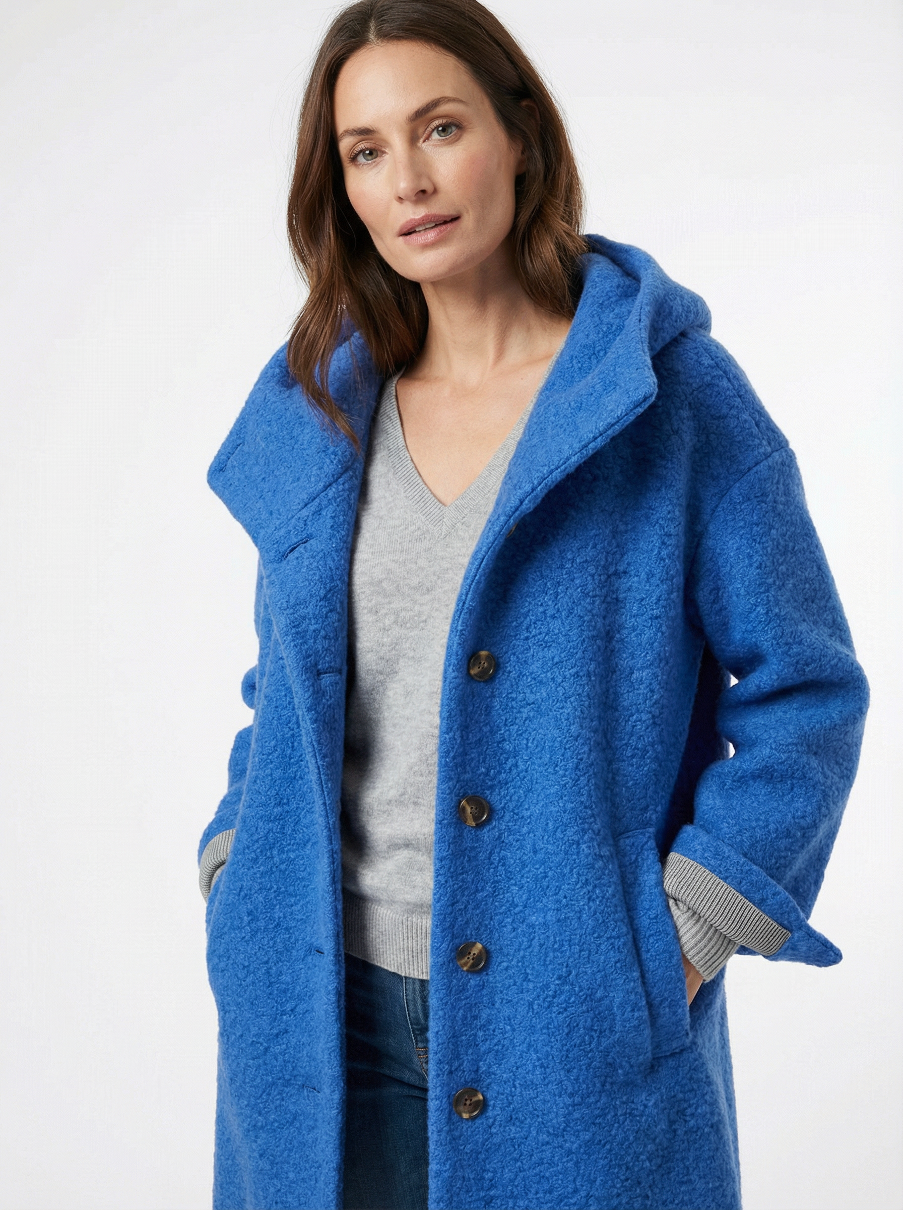 Warmer Mantel aus Baumwolle mit Kapuze