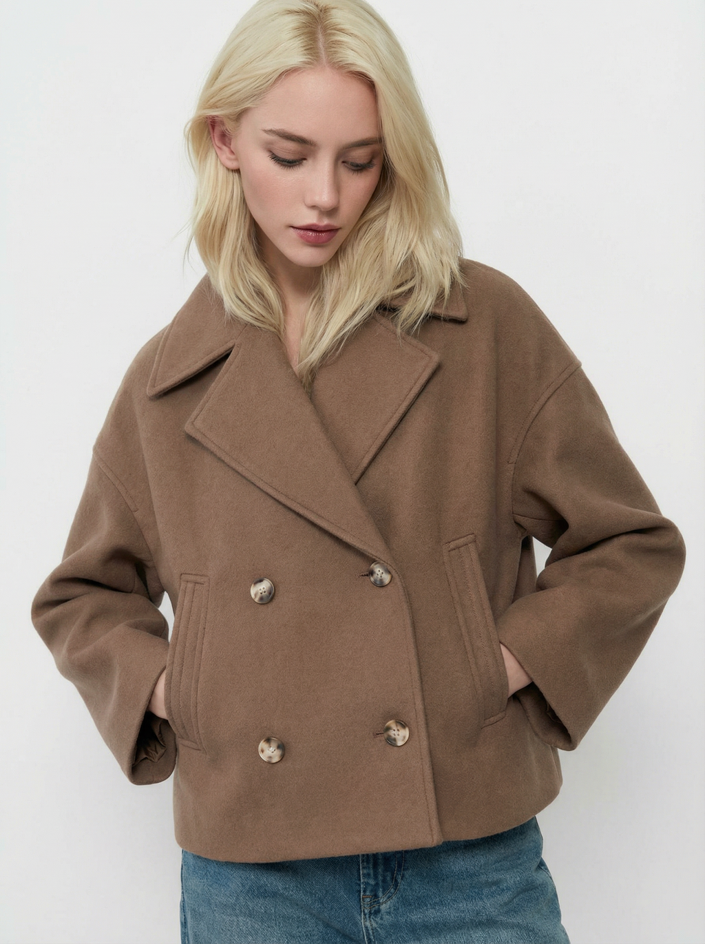 Eleganter Baumwoll-Kurzmantel mit Doppelreiher