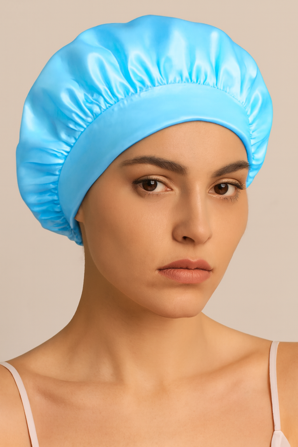 Satin-Nachtmütze mit breitem Rand